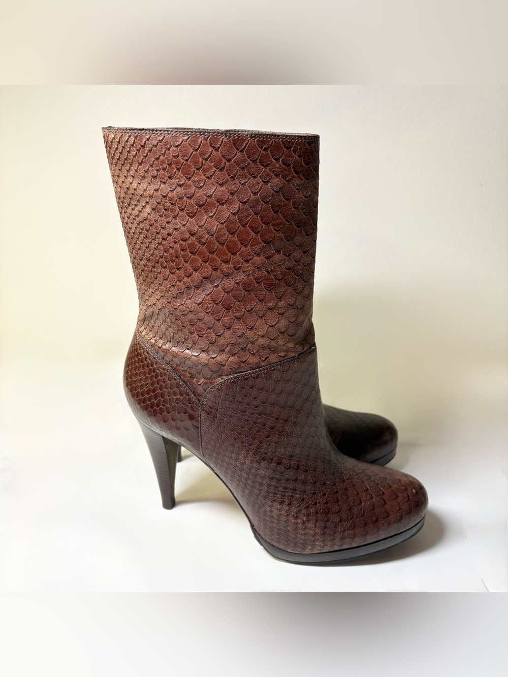 Cole Haan Kennedy Chestnut Snakeskin Leather Boots Women’s Size 6.5